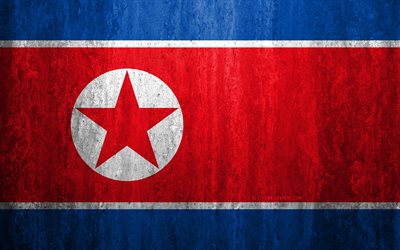 Flag of North Korea, 4k, stone background, grunge flag, Asia, North Korea flag, grunge art, national symbols, North Korea, stone texture