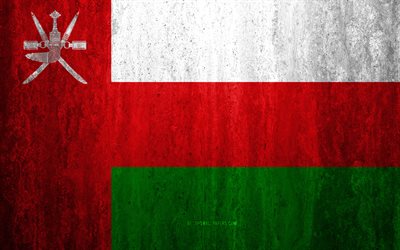 Flagga av Oman, 4k, sten bakgrund, grunge flagga, Asien flagga, Omans flagga, grunge konst, nationella symboler, Din, sten struktur