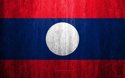 Flag of Laos, 4k, stone background, grunge flag, Asia, Laos flag, grunge art, national symbols, Laos, stone texture