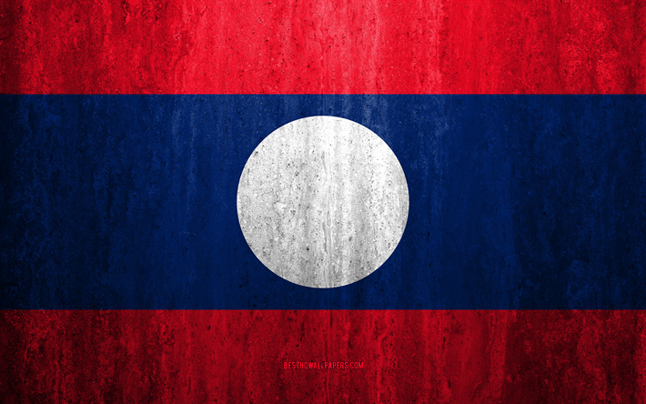 Drapeau du Laos, 4k, stone background grunge flag, Asie, Laos flag grunge, art, symbole national, le Laos, stone texture