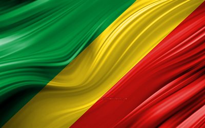 4k, Republiken Kongo flagga, Afrikanska l&#228;nder, 3D-v&#229;gor, Flagga av Republiken Kongo, nationella symboler, Republiken Kongo 3D-flagga, konst, Afrika, Republiken Kongo