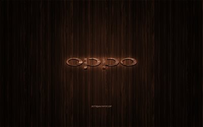 Oppo logo, logo en bois, en bois, fond, Oppo, embl&#232;me, marques, en bois art