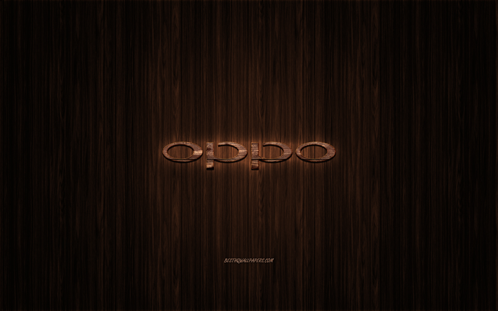 Oppo logo, wooden logo, wooden background, Oppo, emblem, brands, wooden art