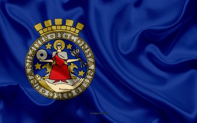 Bandiera di Oslo, 4k, seta bandiera norvegese della contee, seta, trama, le Contee della Norvegia, Oslo, bandiera, Norvegia, Europa
