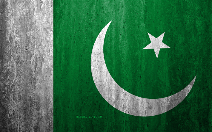 Flag of Pakistan, 4k, stone background, grunge flag, Asia, Pakistan flag, grunge art, national symbols, Pakistan, stone texture