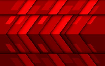 as setas vermelhas, 4k, design de material, criativo, formas geom&#233;tricas, pirulito, setas, red design de material, tiras, geometria, vermelho fundos