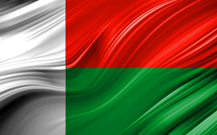 4k, Madagaskar flagga, Afrikanska l&#228;nder, 3D-v&#229;gor, Flagga av Madagascar, nationella symboler, Madagaskar 3D-flagga, konst, Afrika, Madagaskar
