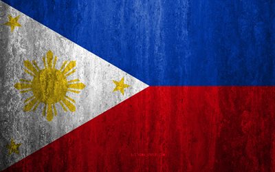 Flag of Philippines, 4k, stone background, grunge flag, Asia, Philippines flag, grunge art, national symbols, Philippines, stone texture