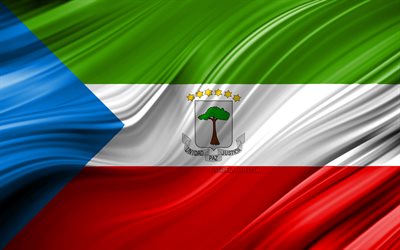 4k, Equatorial Guineas flagga, Afrikanska l&#228;nder, 3D-v&#229;gor, Flagga ekvatorialguinea, nationella symboler, Ekvatorialguinea 3D-flagga, konst, Afrika, Ekvatorialguinea