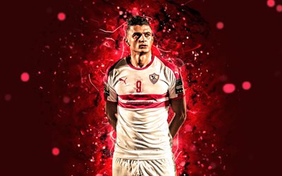 Omar El Sanoi, 4k, egyptin jalkapalloilijat, Egyptin Premier League, Zamalek FC, jalkapallo, neon valot, Zamalek SC