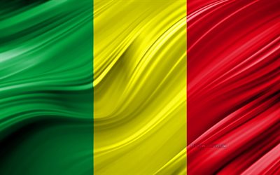 4k, Mali flagga, Afrikanska l&#228;nder, 3D-v&#229;gor, Flaggan i Mali, nationella symboler, Mali 3D-flagga, konst, Afrika, Lite