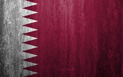 Flag of Qatar, 4k, stone background, grunge flag, Asia, Qatar flag, grunge art, national symbols, Qatar, stone texture