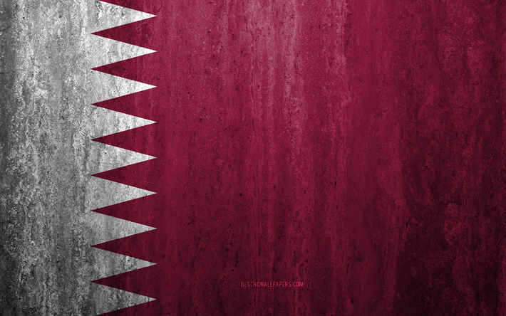 Lippu Qatar, 4k, kivi tausta, grunge lippu, Aasiassa, Qatarin lippu, grunge art, kansalliset symbolit, Qatar, kivi rakenne
