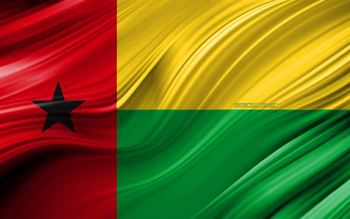 4k Bissau, Gine-Bissau bayrağı, Afrika &#252;lkeleri, 3D dalgalar, Bayrak, Gine-Bissau, ulusal semboller, Gine-Bissau 3D bayrak, sanat, Afrika, Gine-