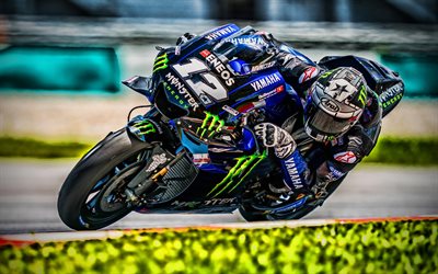 4k, Maverick Vinales, HDR, MotoGP, 2019 polkupy&#246;r&#228;&#228;, superbike, Yamaha YZR-M1, kilpa polkupy&#246;r&#228;&#228;, Monster Energy Yamaha MotoGP, MotoGP-2019, Yamaha
