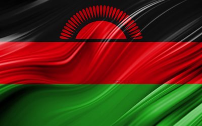 4k, Malawian flag, African countries, 3D waves, Flag of Malawi, national symbols, Malawi 3D flag, art, Africa, Malawi