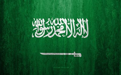 Flagga av Saudiarabien, 4k, sten bakgrund, grunge flagga, Asien, Saudiarabiens flagga, grunge konst, nationella symboler, Saudiarabien, sten struktur
