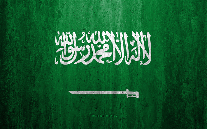 Flag of Saudi Arabia, 4k, stone background, grunge flag, Asia, Saudi Arabia flag, grunge art, national symbols, Saudi Arabia, stone texture