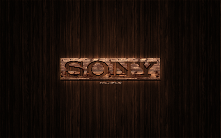 Logotipo de Sony, de madera logo, fondo de madera, Sony, emblemas, marcas, arte en madera