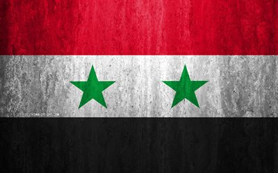 Flag of Syria, 4k, stone background, grunge flag, Asia, Syria flag, grunge art, national symbols, Syria, stone texture