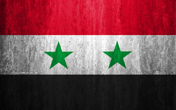 Drapeau de la Syrie, 4k, pierre fond, grunge drapeau, de l&#39;Asie, la Syrie drapeau grunge art, symboles nationaux, la Syrie, la texture de pierre