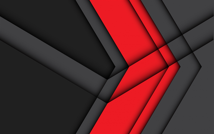 material design, freccia rossa, forme geometriche, lecca-lecca, triangoli, creativo, strisce, geometria, nero sfondi
