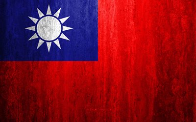 Flag of Taiwan, 4k, stone background, grunge flag, Asia, Taiwan flag, grunge art, national symbols, Taiwan, stone texture