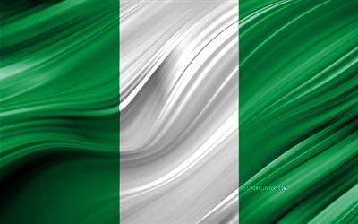 4k, ナイジェリア国旗, アフリカ諸国, 3D波, フラグナイジェリア, 国立記号, ナイジェリアの3Dフラグ, 美術, アフリカ, ナイジェリア