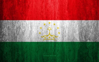 Flag of Tajikistan, 4k, stone background, grunge flag, Asia, Tajikistan flag, grunge art, national symbols, Tajikistan, stone texture