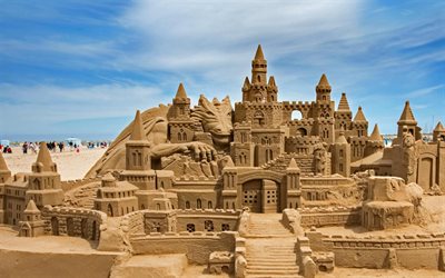 Valencia, beach, sand castle, Spain, coast, sea, Malvarrosa beach