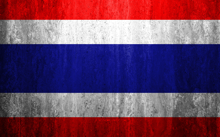 Flag of Thailand, 4k, stone background, grunge flag, Asia, Thailand flag, grunge art, national symbols, Thailand, stone texture