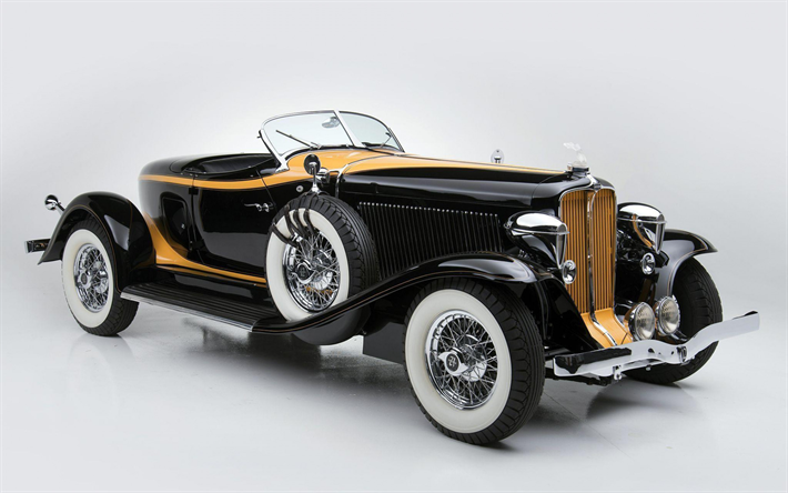 1932, Auburn V-12 Speedster, retro, kabriyole, eski arabalar, eski model arabalar, siyah Cabrio, Auburn