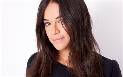 Michelle Rodriguez, American actress, Hollywood star, portrait, smile, photoshoot, black dress