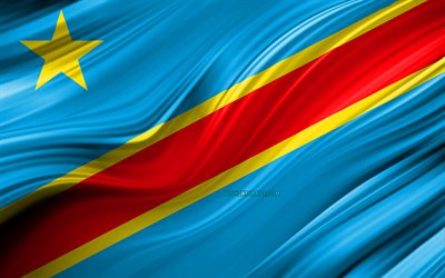 4k, Democratic Republic of Congo flag, African countries, 3D waves, Flag of DR Congo, national symbols, DR Congo 3D flag, art, Africa, Democratic Republic of Congo