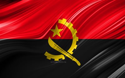 4k, Angolan flag, African countries, 3D waves, Flag of Angola, national symbols, Angola 3D flag, art, Africa, Angola