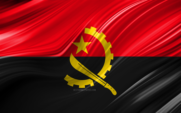 4k, Angolana de bandeira, Pa&#237;ses da &#225;frica, 3D ondas, Pavilh&#227;o de Angola, s&#237;mbolos nacionais, Angola 3D bandeira, arte, &#193;frica, Angola