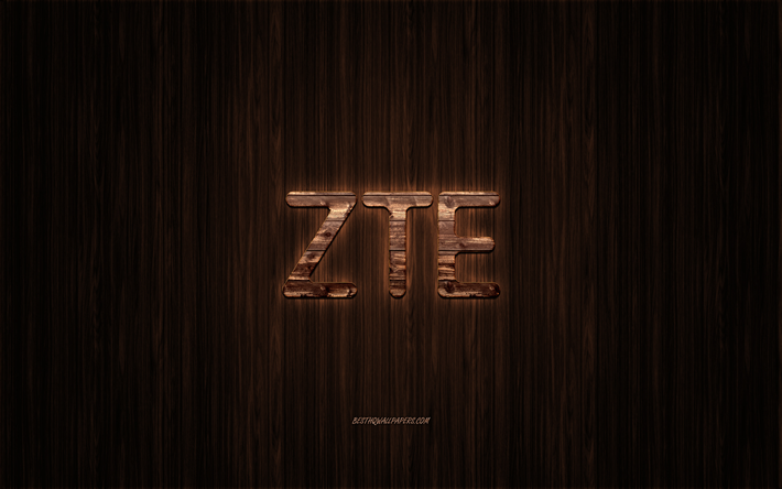 ZTE logotyp, tr&#228;-logotypen, tr&#228; bakgrund, ZTE, emblem, varum&#228;rken, tr&#228;-konst