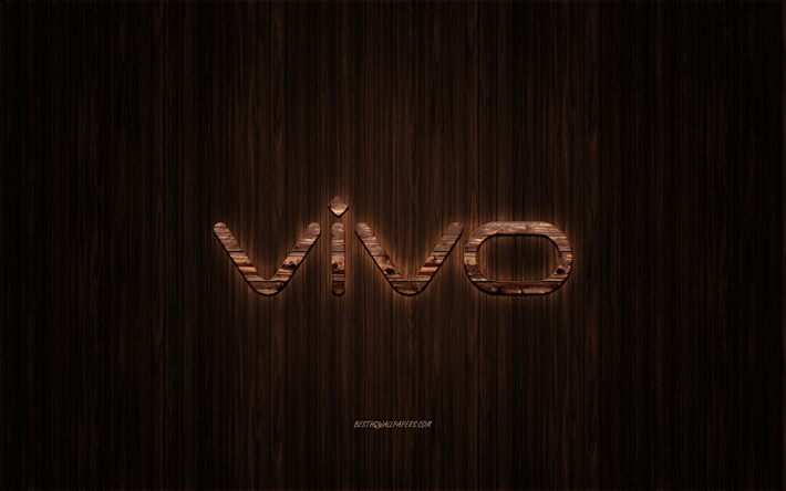 Vivo logo, wooden logo, wooden background, Vivo, emblem, brands, wooden art