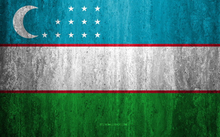 Flag of Uzbekistan, 4k, stone background, grunge flag, Asia, Uzbekistan flag, grunge art, national symbols, Uzbekistan, stone texture