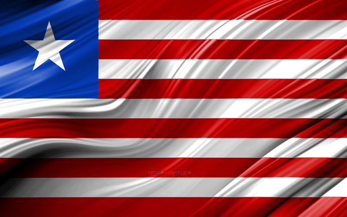 Liberya, ulusal semboller, Liberya 3D bayrak, sanat 4k, Liberya bayrağı, Afrika &#252;lkeleri, 3D dalgalar, Bayrak, Afrika
