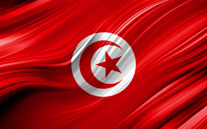 Tunus, ulusal semboller, Tunus 3D bayrak, sanat 4k, Tunus bayrağı, Afrika &#252;lkeleri, 3D dalgalar, Bayrak, Afrika