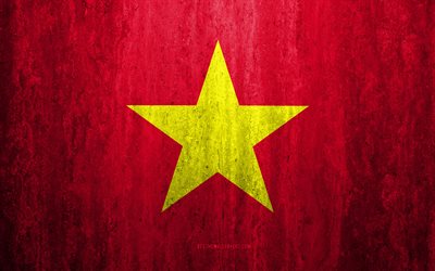 Flaggan i Vietnam, 4k, sten bakgrund, grunge flagga, Asien, Vietnam flagga, grunge konst, nationella symboler, Vietnam, sten struktur