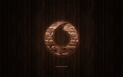 Vodafone logo, logo en bois, en bois, fond, Vodafone, embl&#232;me, marques, en bois art