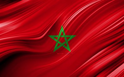 4k, モロッコの国旗, アフリカ諸国, 3D波, フラグモロッコ, 国立記号, モロッコの3Dフラグ, 美術, アフリカ, モロッコ