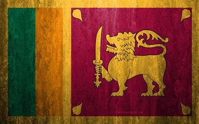 Flaggan i Sri Lanka, 4k, sten bakgrund, grunge flagga, Asien, Sri Lankas flagga, grunge konst, nationella symboler, Sri Lanka, sten struktur