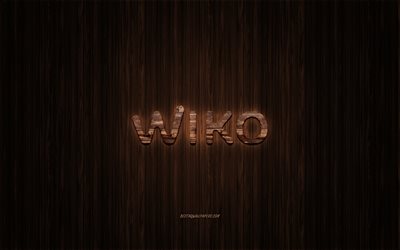 Wiko logo, logo en bois, en bois, fond, Wiko, embl&#232;me, marques, en bois art