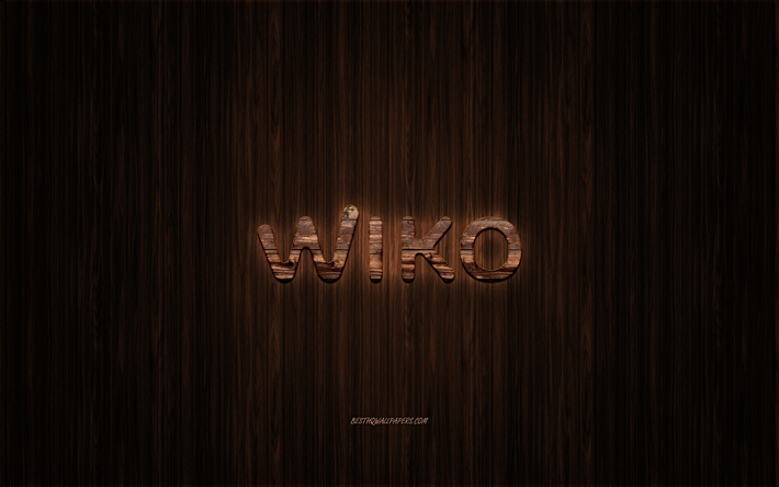 Wiko logo, logo en bois, en bois, fond, Wiko, embl&#232;me, marques, en bois art