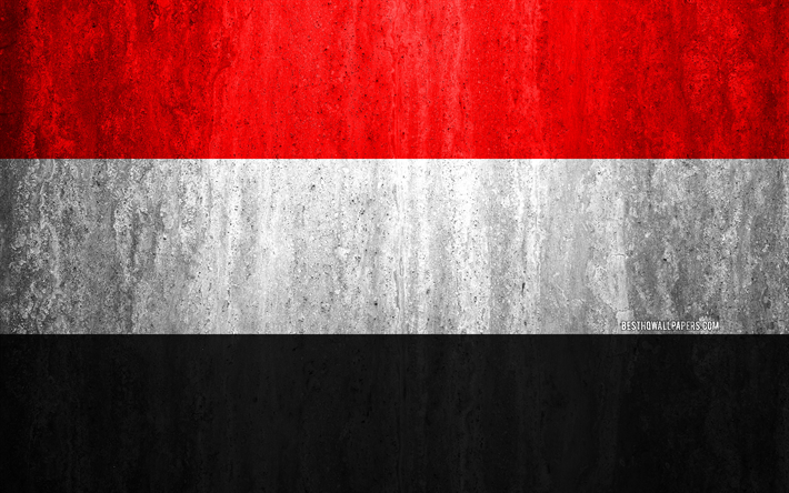 Flag of Yemen, 4k, stone background, grunge flag, Asia, Yemen flag, grunge art, national symbols, Yemen, stone texture