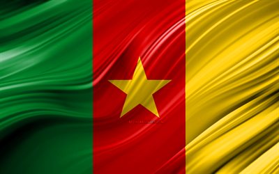 4k, kamerun flagge, afrikanische l&#228;nder, 3d-wellen, die flagge von kamerun, nationale symbole, kamerun, 3d, flagge, kunst, afrika