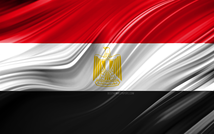 4k, Bandeira eg&#237;pcia, Pa&#237;ses da &#225;frica, 3D ondas, Bandeira do Egito, s&#237;mbolos nacionais, Egito 3D bandeira, arte, &#193;frica, Egito